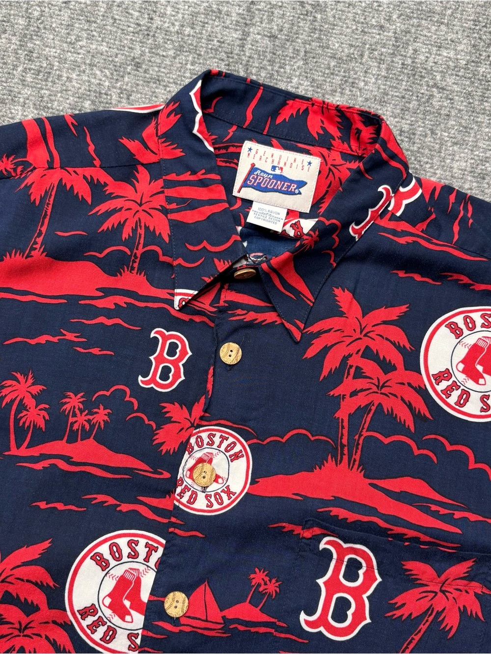 Reyn Spooner Boston Red Sox Shirt Mens XL Blue MLB Baseball Hawaiian Aloha Rayon